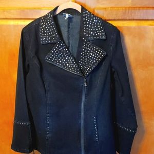 Diane Gilman studded zip up jean jacket so med